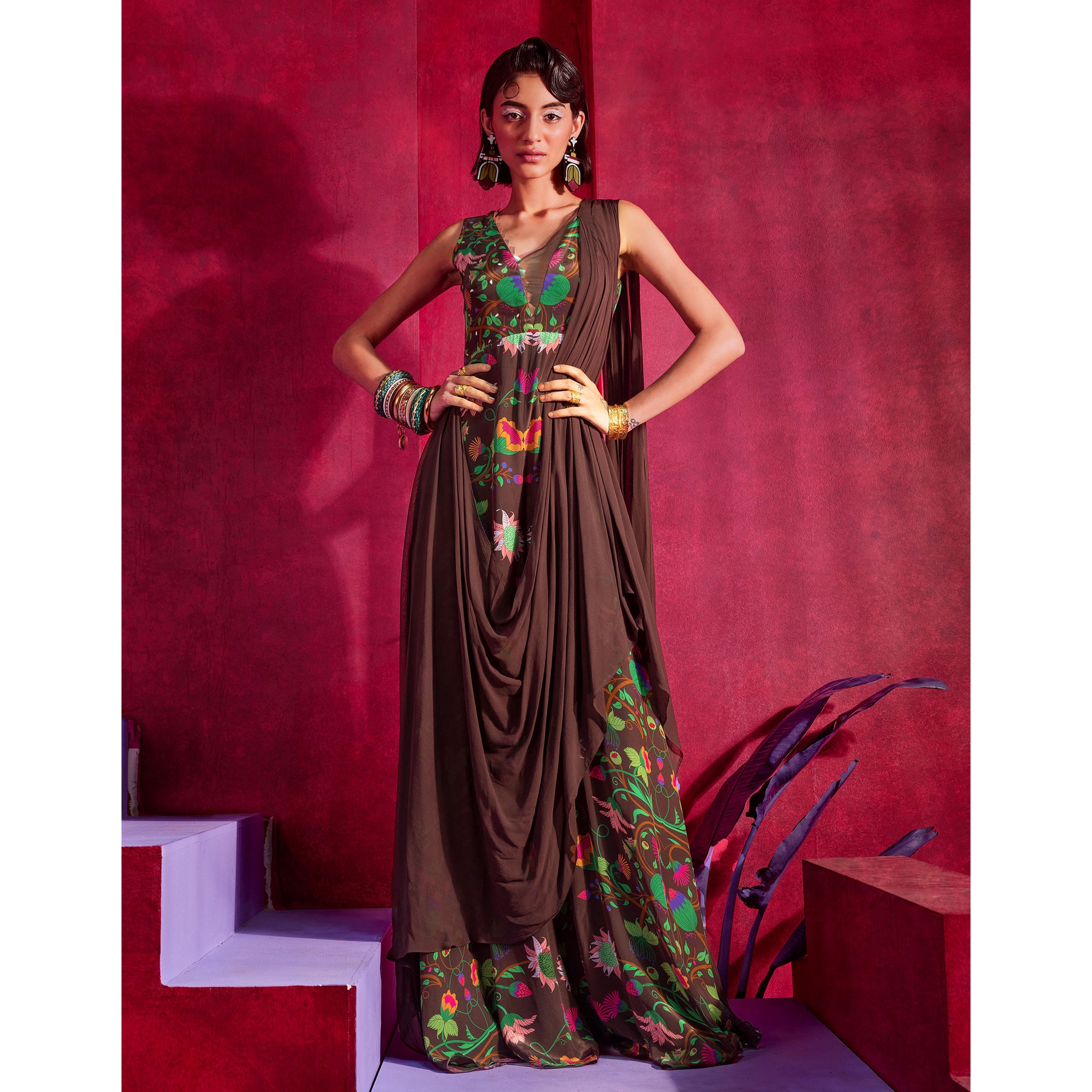 Embroidered Draped Jumpsuit
