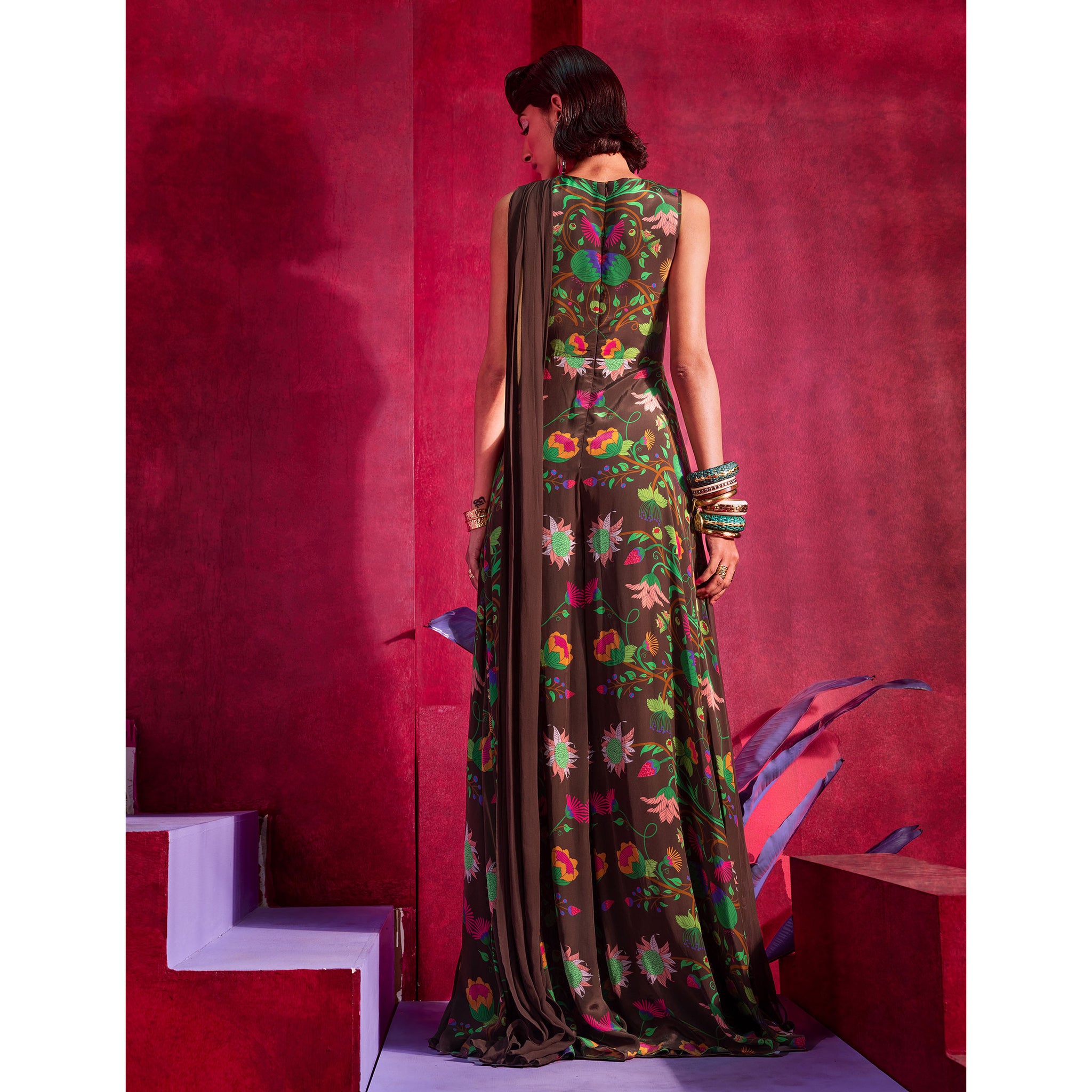 Embroidered Draped Jumpsuit