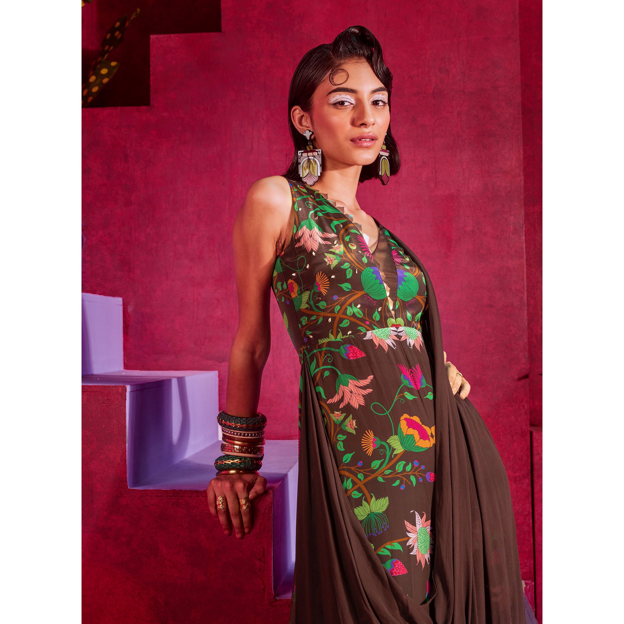 Embroidered Draped Jumpsuit