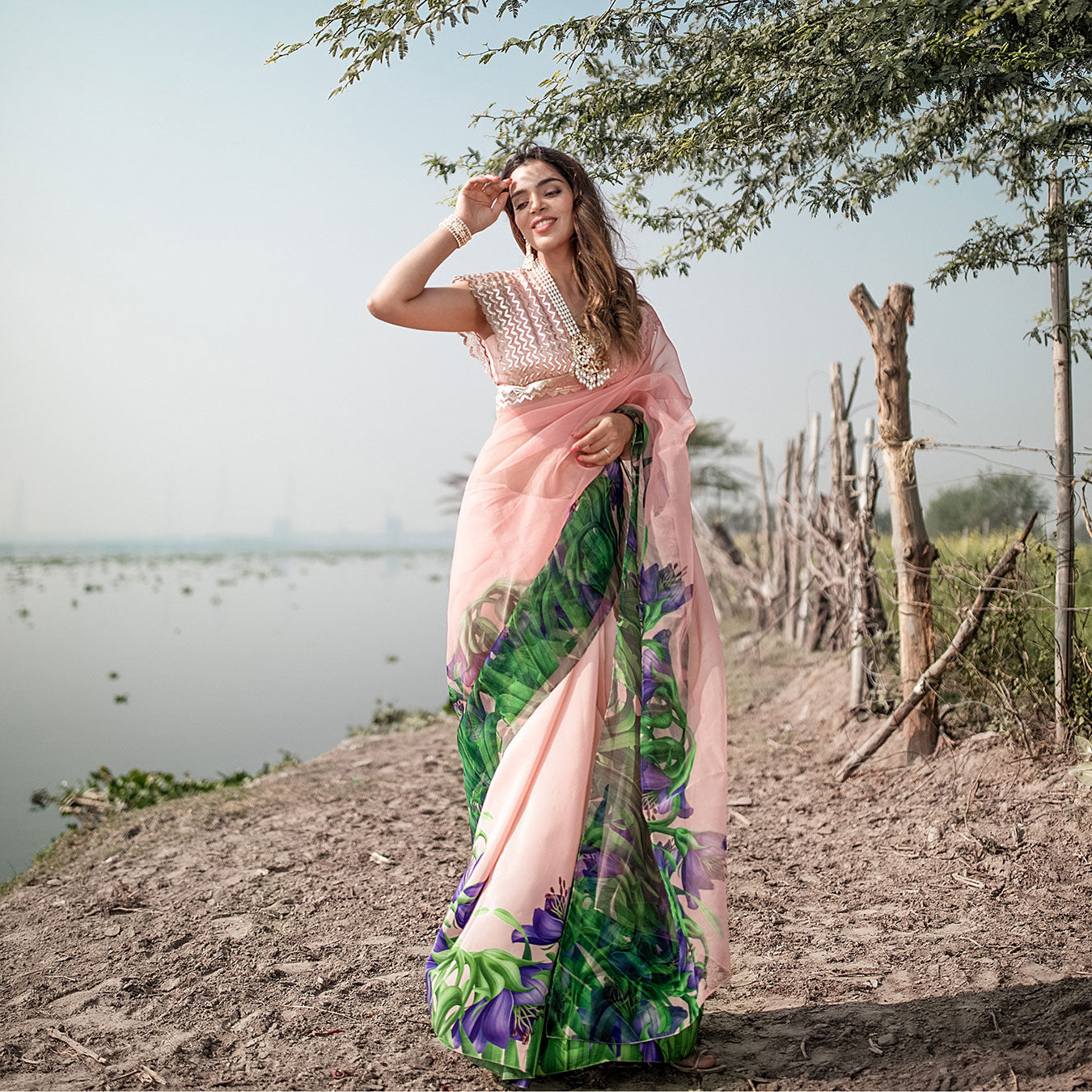 Embroidered Half and Half Sari