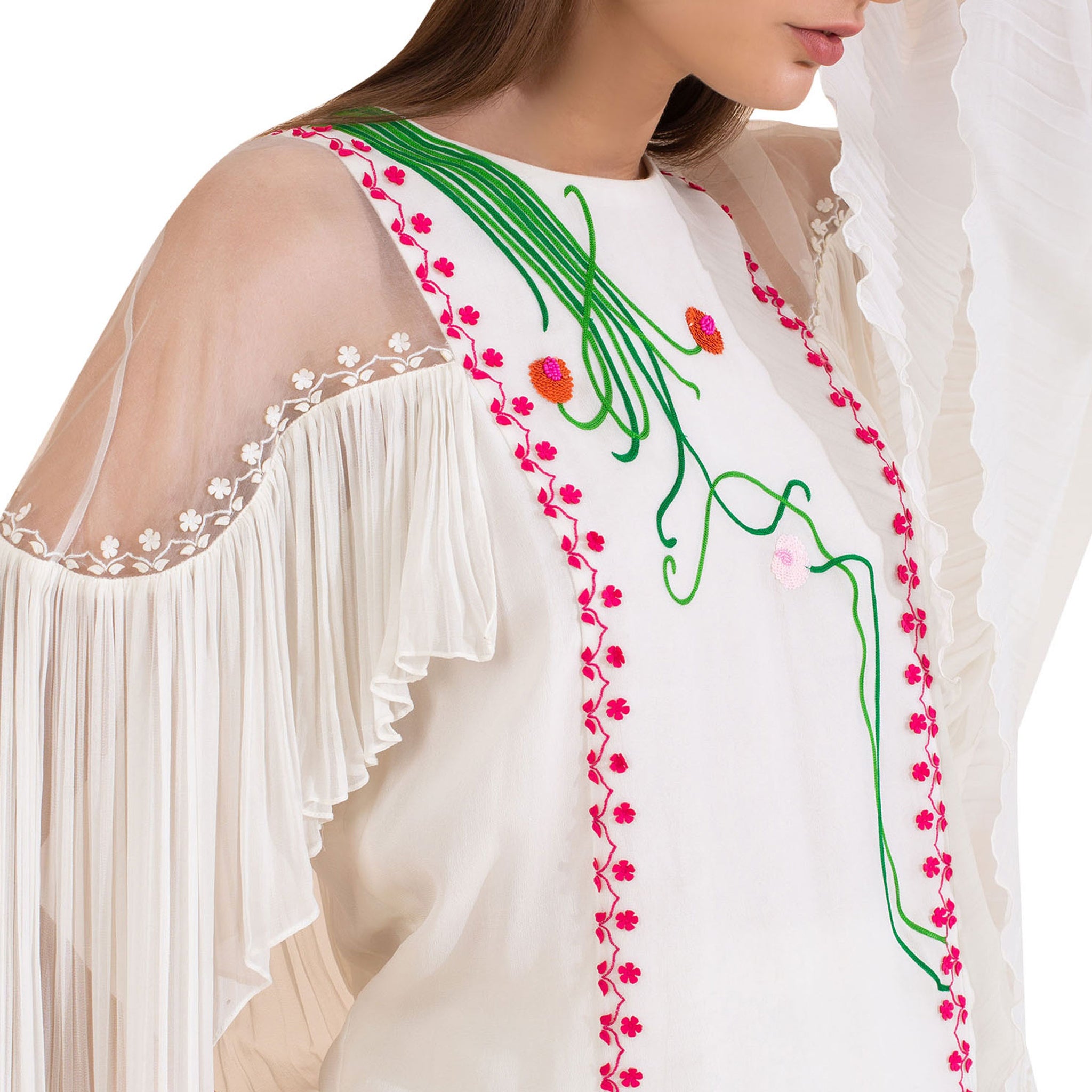 Embroidered Top with Statement Sleeves