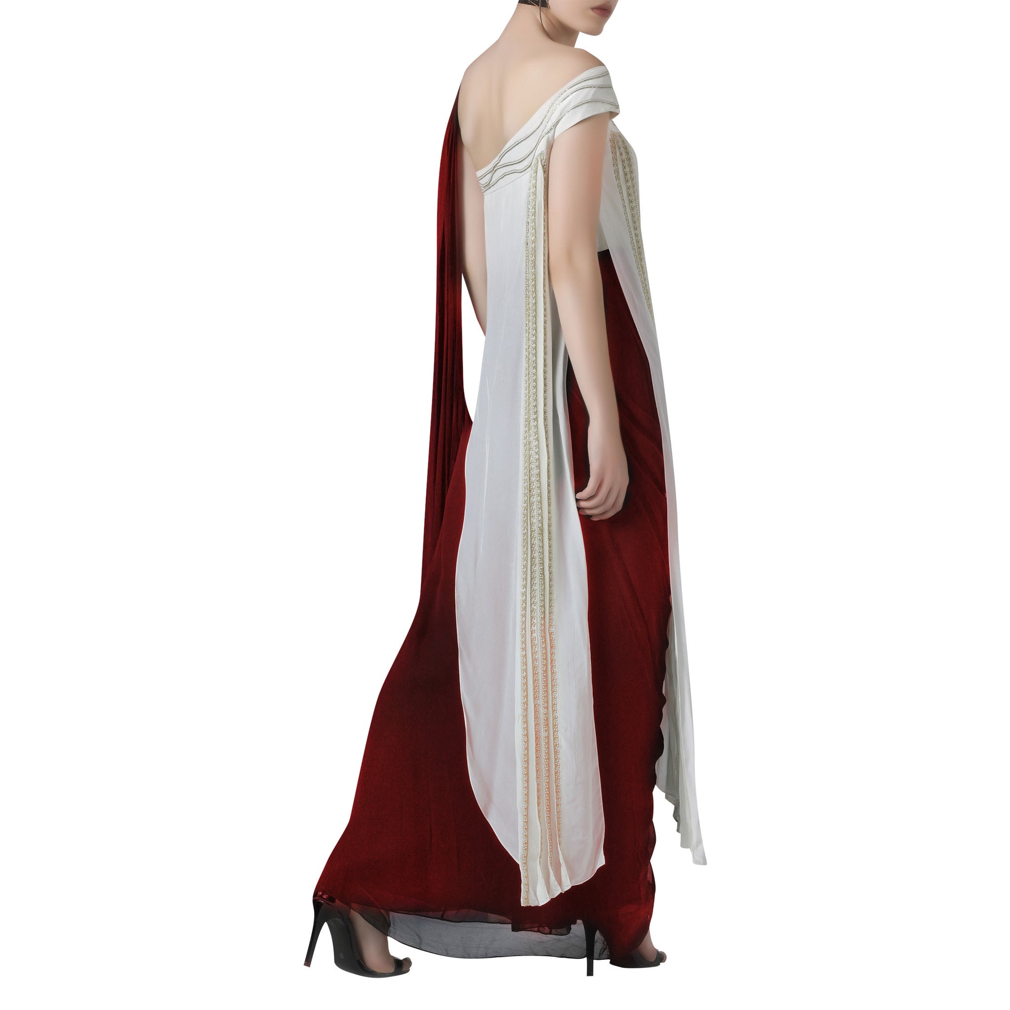 Embroidered One Shoulder Top with Draped Pants