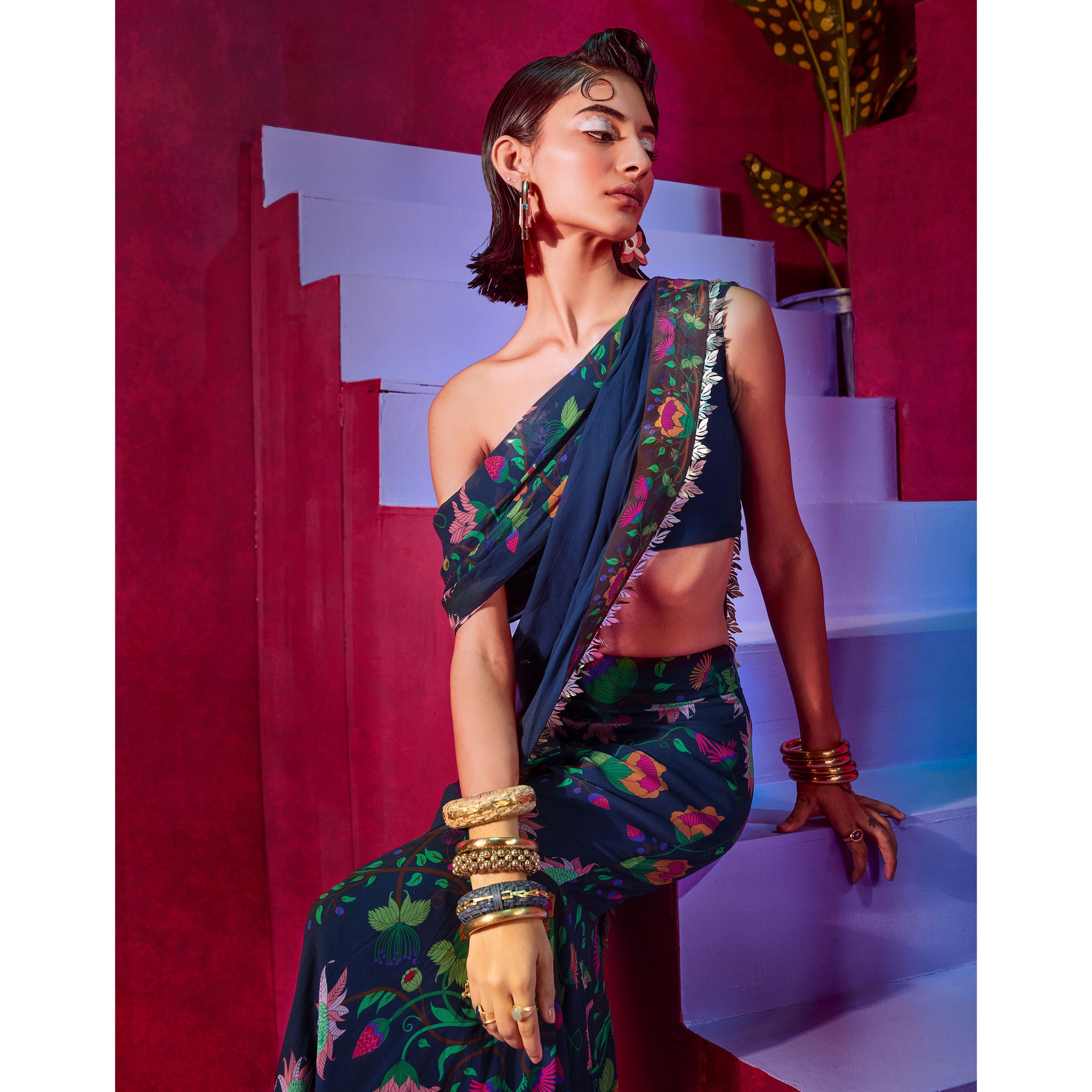 Draped Blouse with Pleated Sharara pants