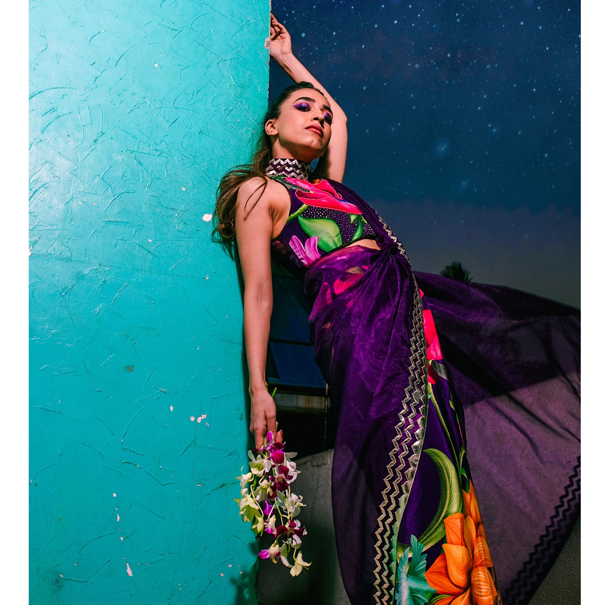 Embroidered Half and Half Sari