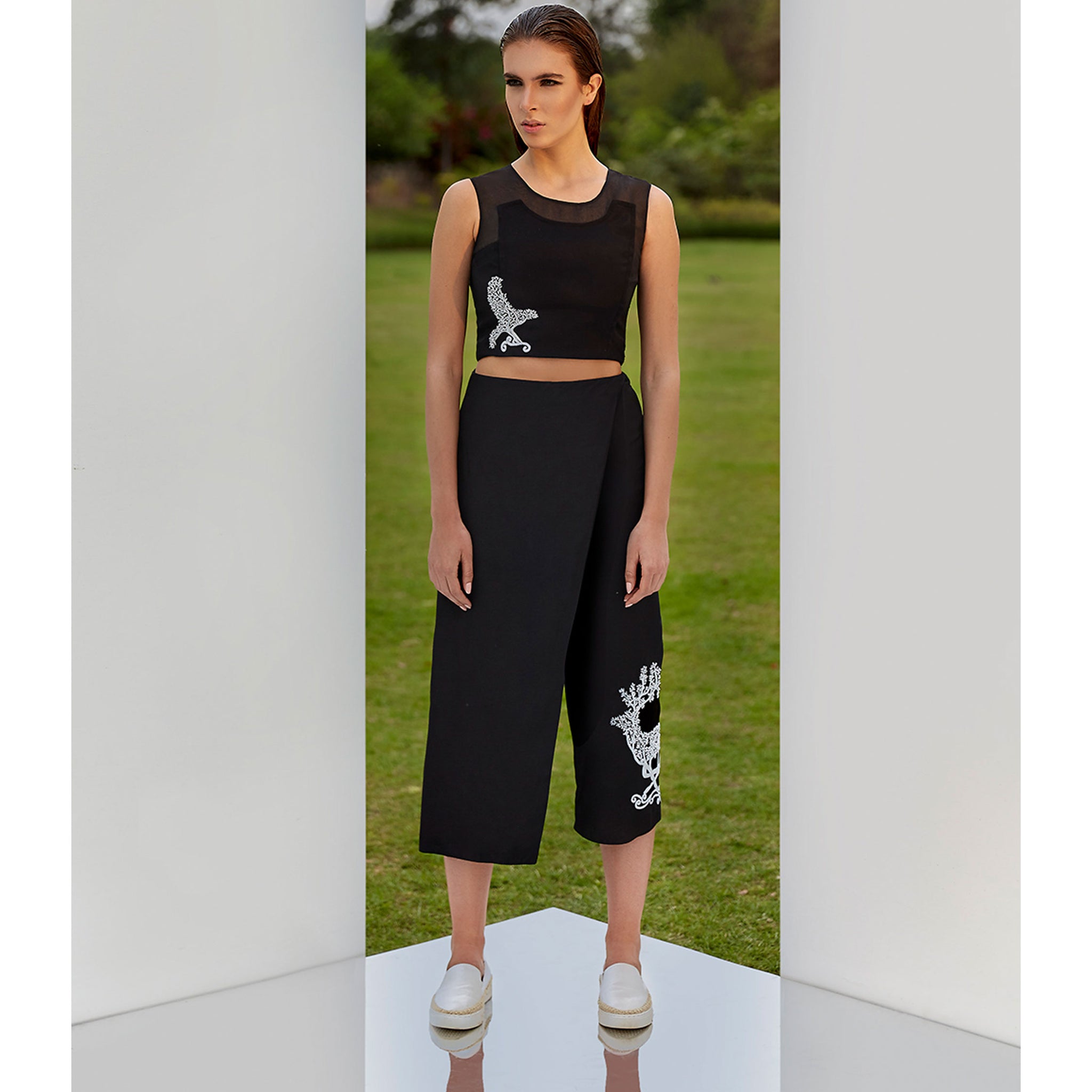 Embroidered Draped Cullotte Set