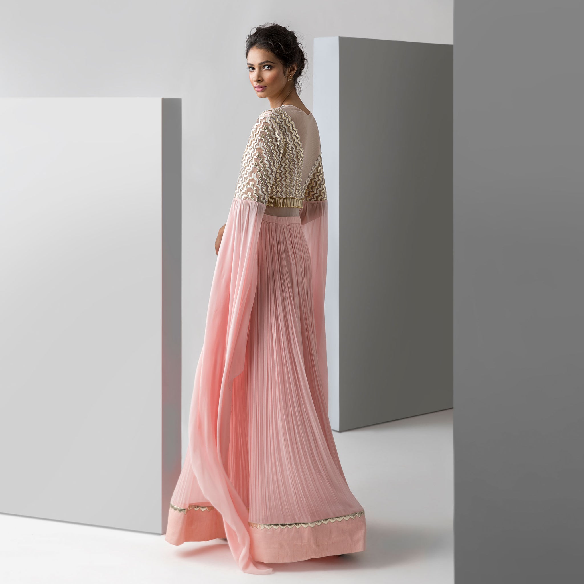 Embroidered Gown with Exaggerated Sleeves