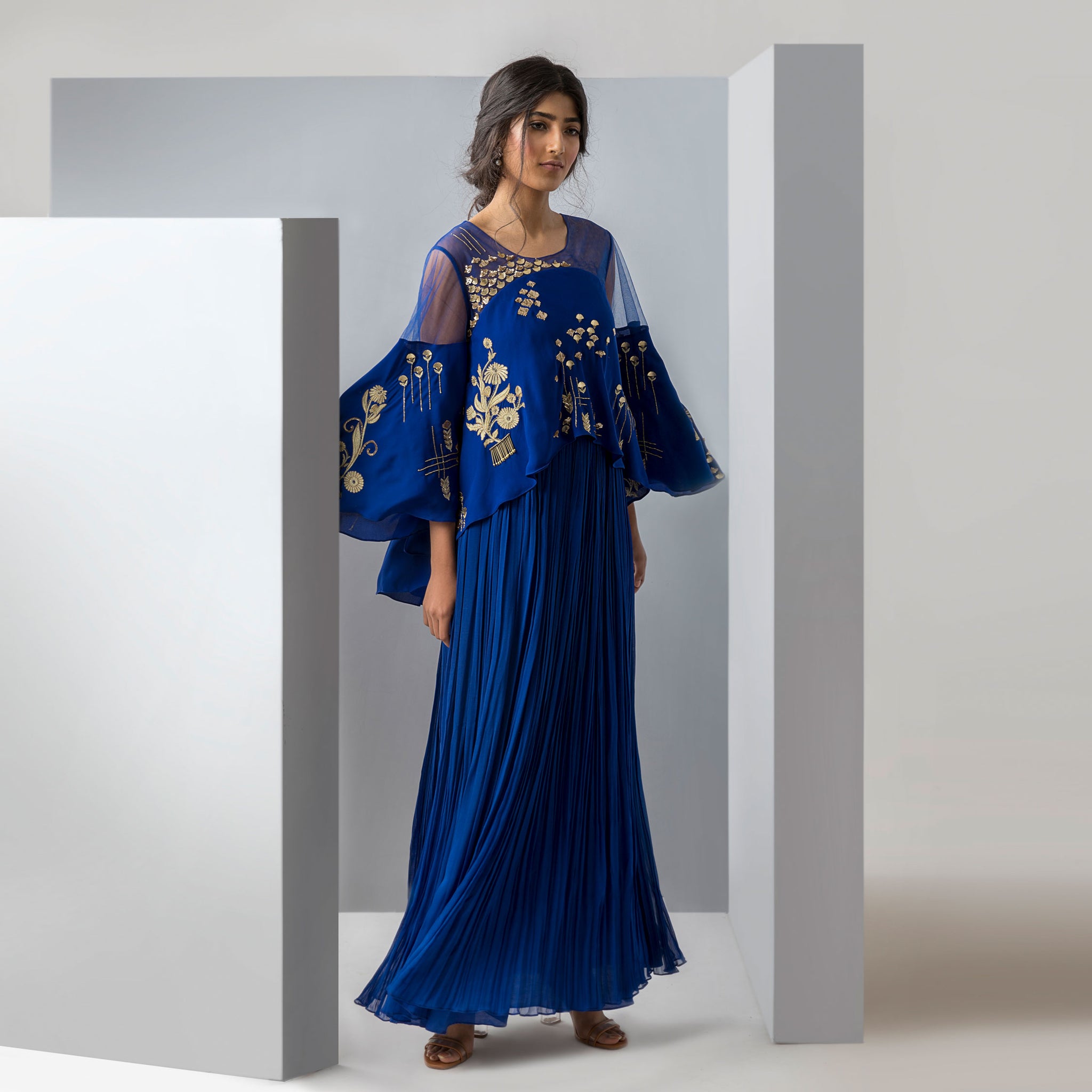 Embroidered Cape Gown