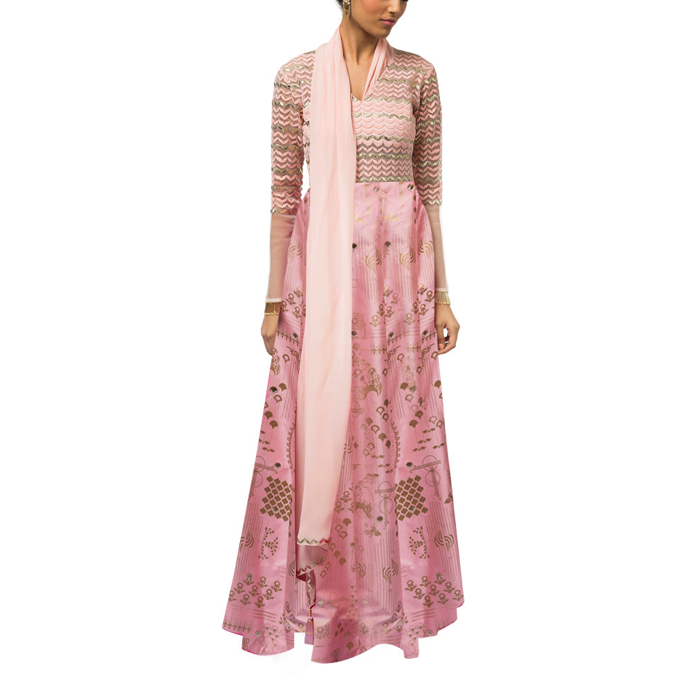 Embroidered Draped Gown