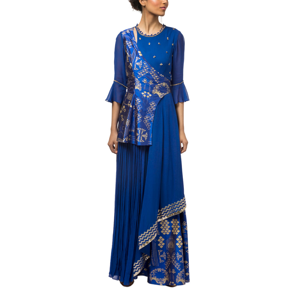 Embroidered Peplum Gown