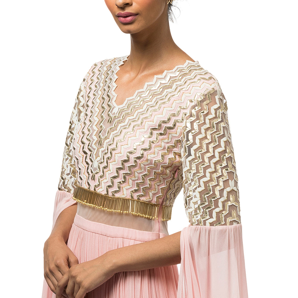 Embroidered Gown with Exaggerated Sleeves