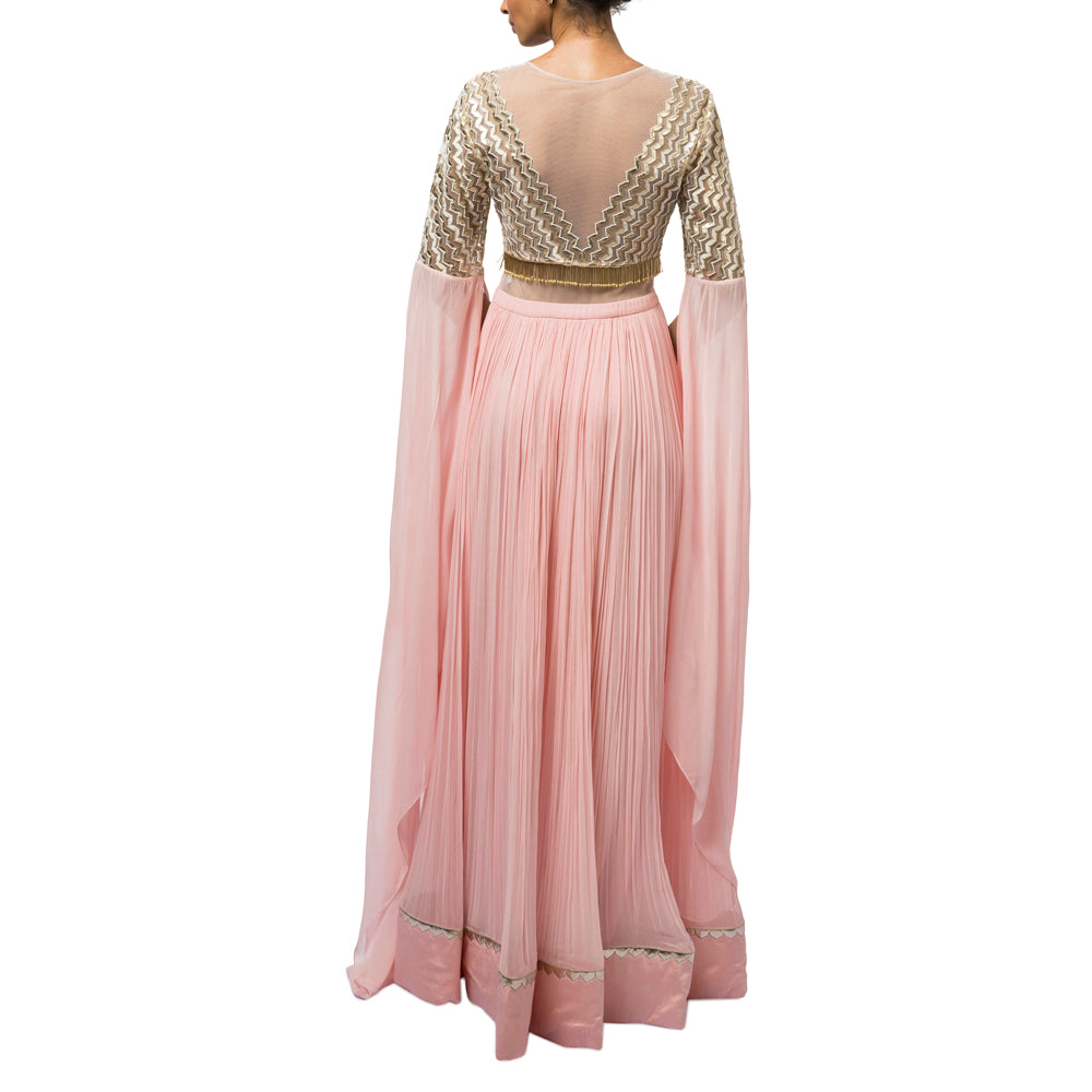 Embroidered Gown with Exaggerated Sleeves