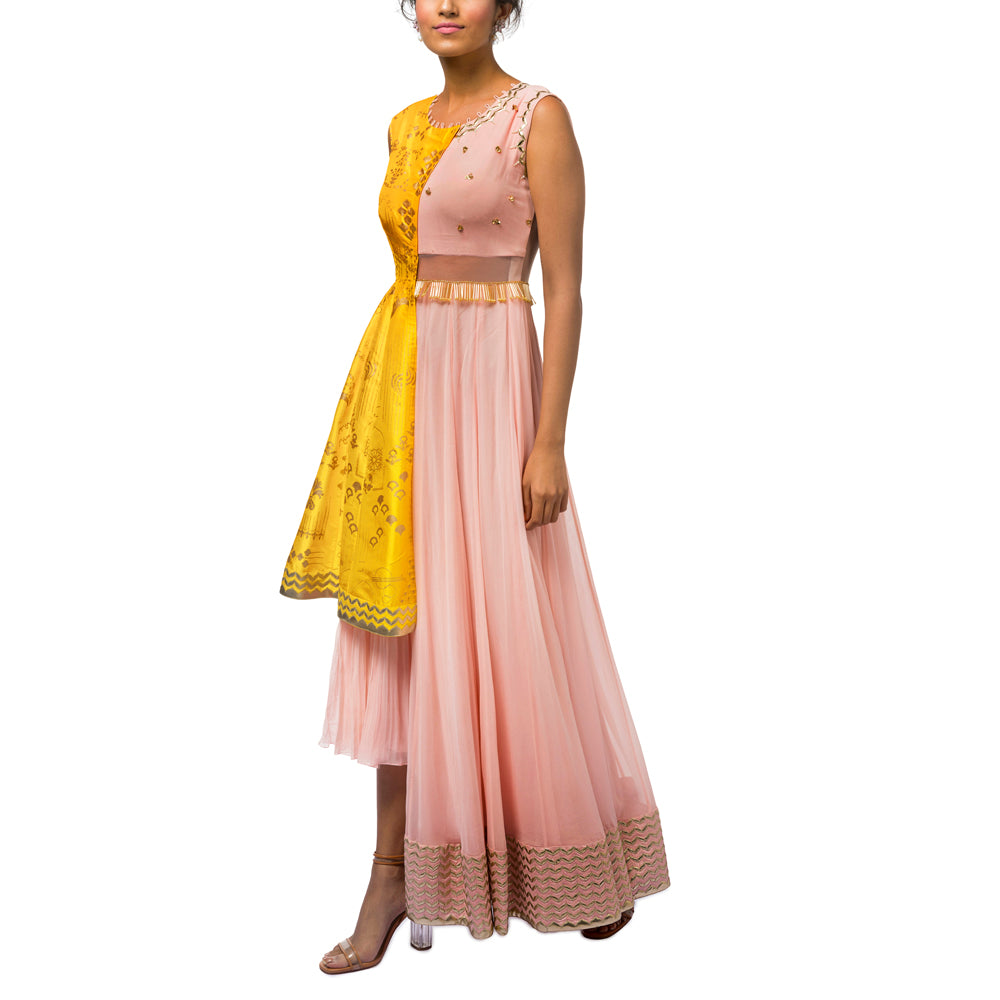 Embroidered and Printed Asymmetrical Kurta with Churidar