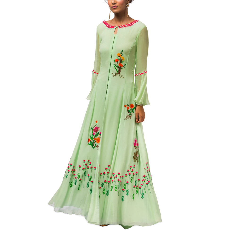 Embroidered Gown with Palazzo