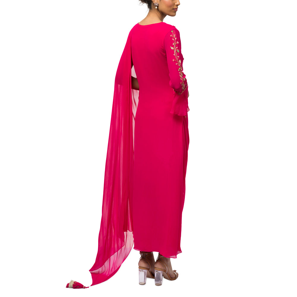 Embroidered Draped Kurta with Churidar