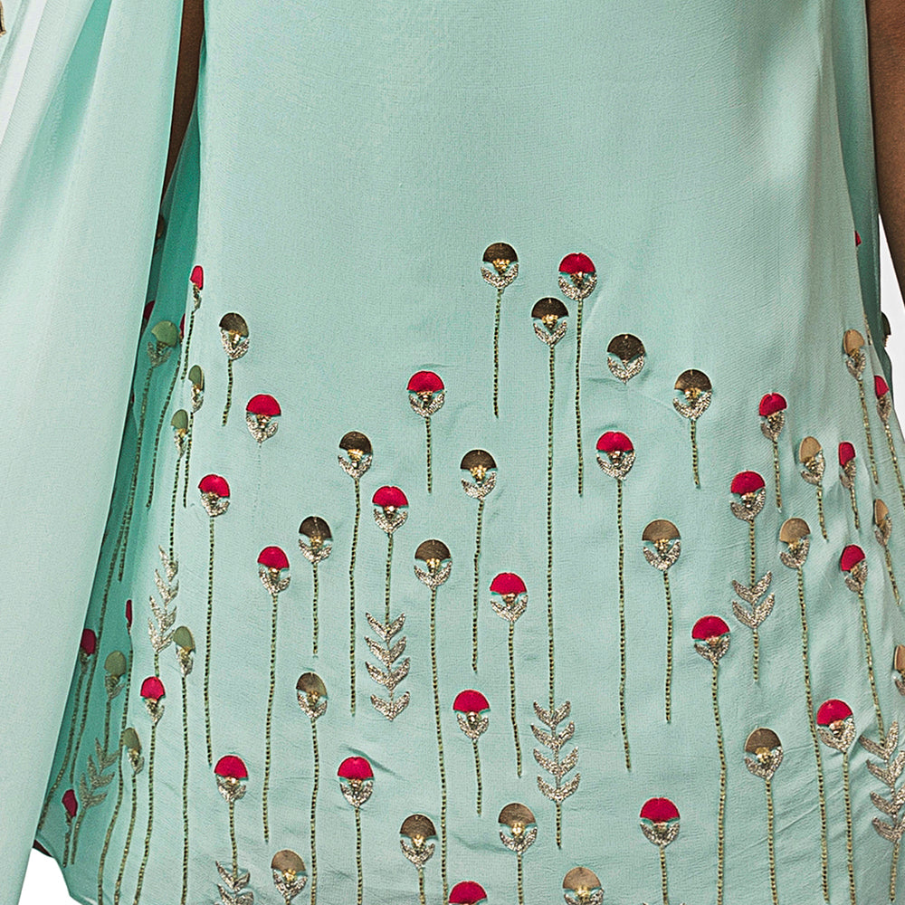 Embroidered Kurta with Attached Drape & Gharara Pants