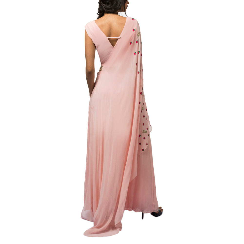 Embroidered Draped Top with Flared Pants