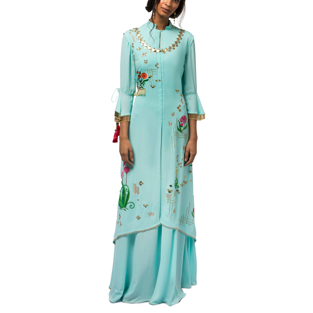 Embroidered Asymmetric Jacket with Gown