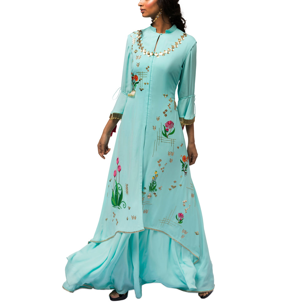 Embroidered Asymmetric Jacket with Gown