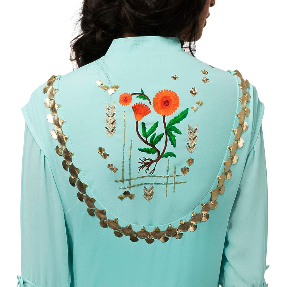 Embroidered Asymmetric Jacket with Gown