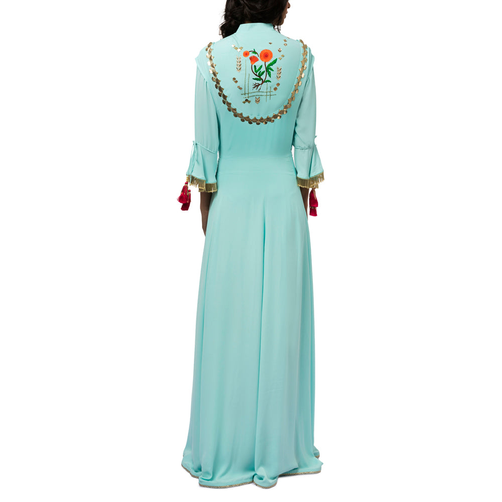 Embroidered Asymmetric Jacket with Gown