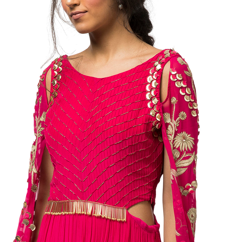 Embroidered Gown with Exaggerated Sleeves