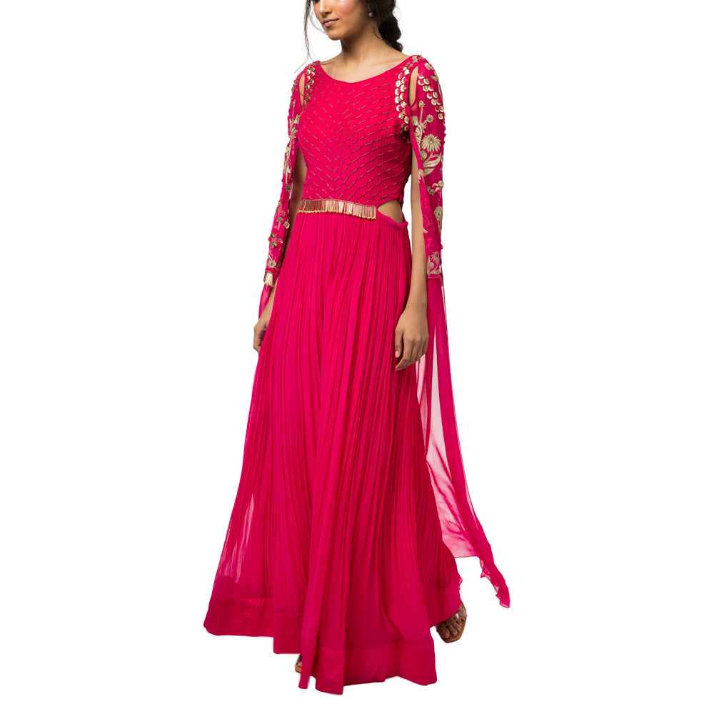 Embroidered Gown with Exaggerated Sleeves