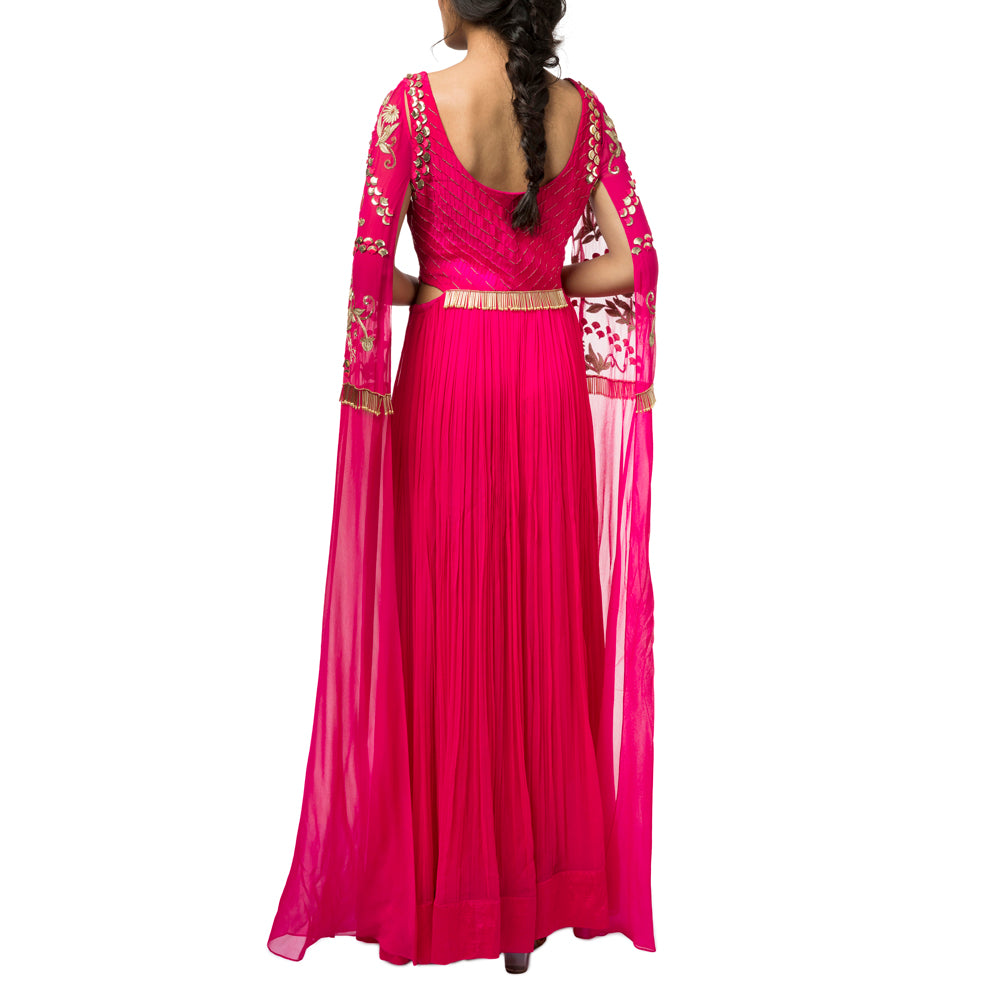 Embroidered Gown with Exaggerated Sleeves
