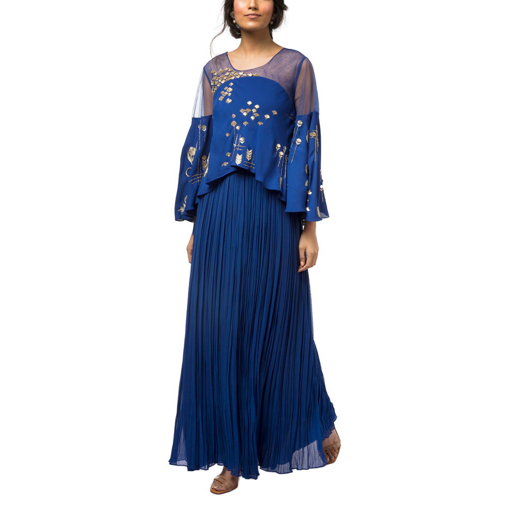 Embroidered Cape Gown
