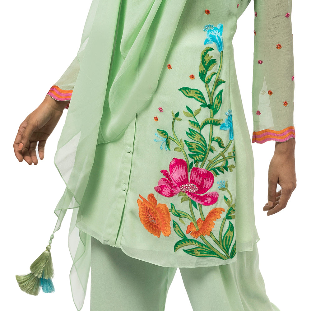 Embroidered Tunic Set with Attached Drape