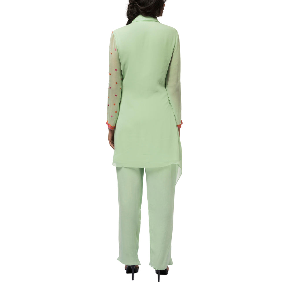 Embroidered Tunic Set with Attached Drape