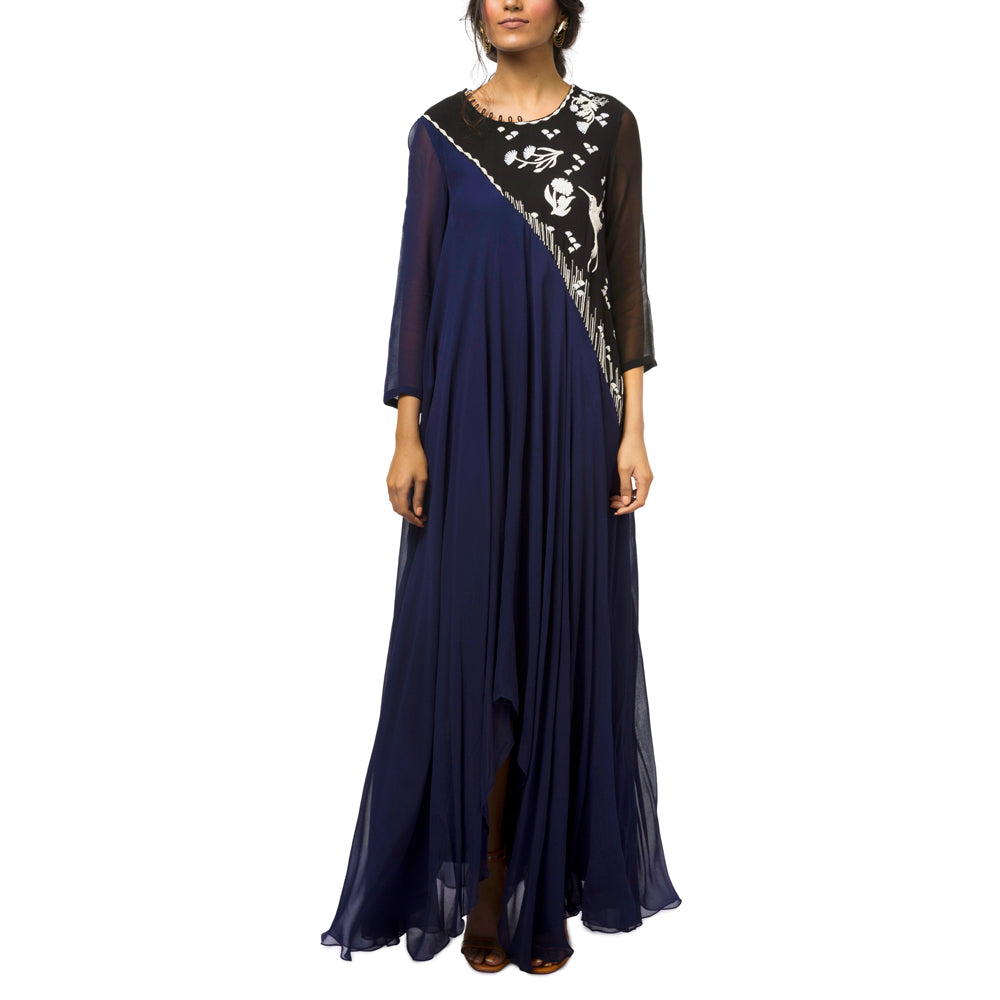Asymmetrical Embroidered Panel Dress
