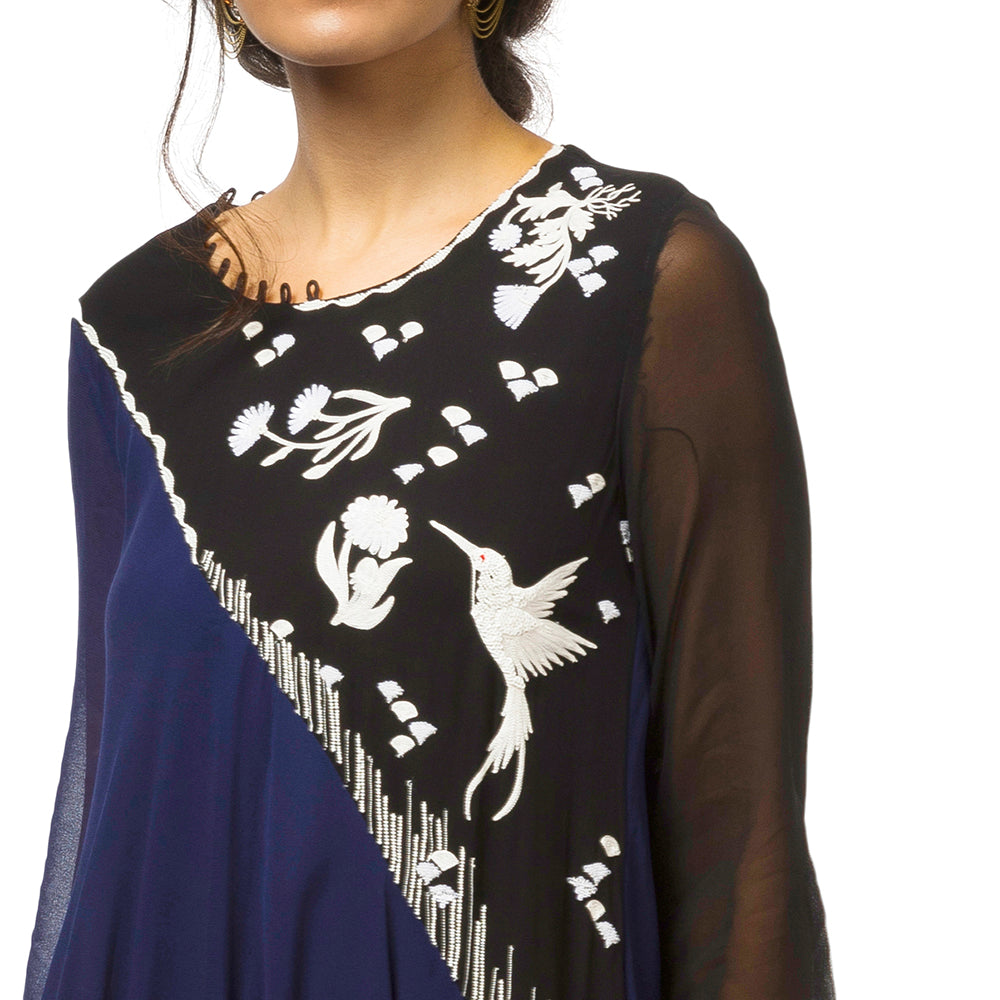 Asymmetrical Embroidered Panel Dress