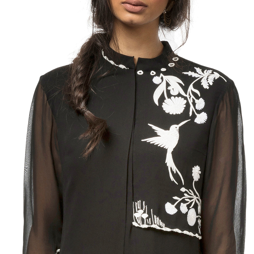 Embroidered Overlap Dress