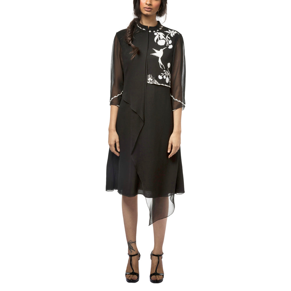 Embroidered Overlap Dress