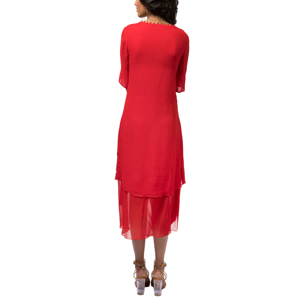 Embroidered Dress with a Cowl Hem