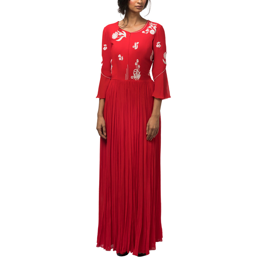 Embroidered Pleated Dress