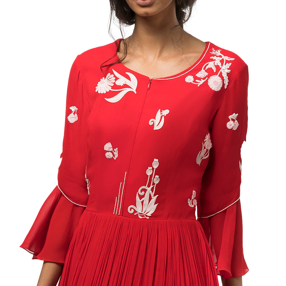 Embroidered Pleated Dress