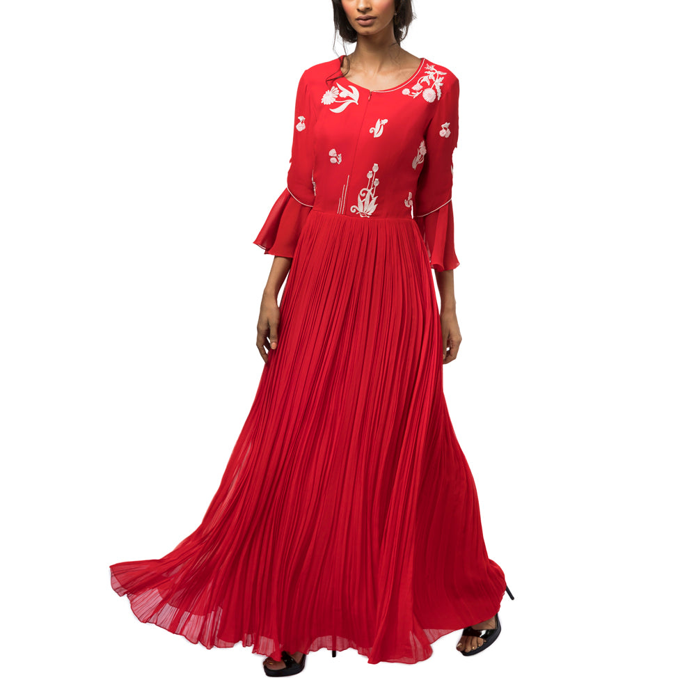 Embroidered Pleated Dress
