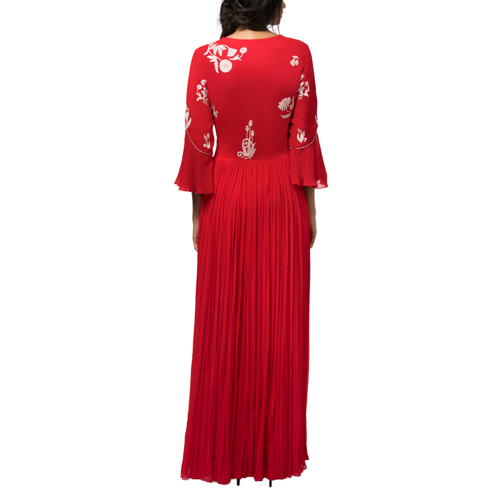 Embroidered Pleated Dress