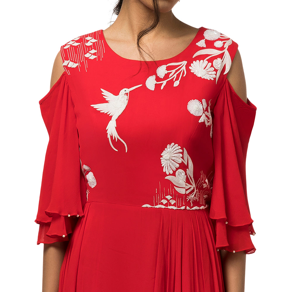 Embroidered Draped Dress