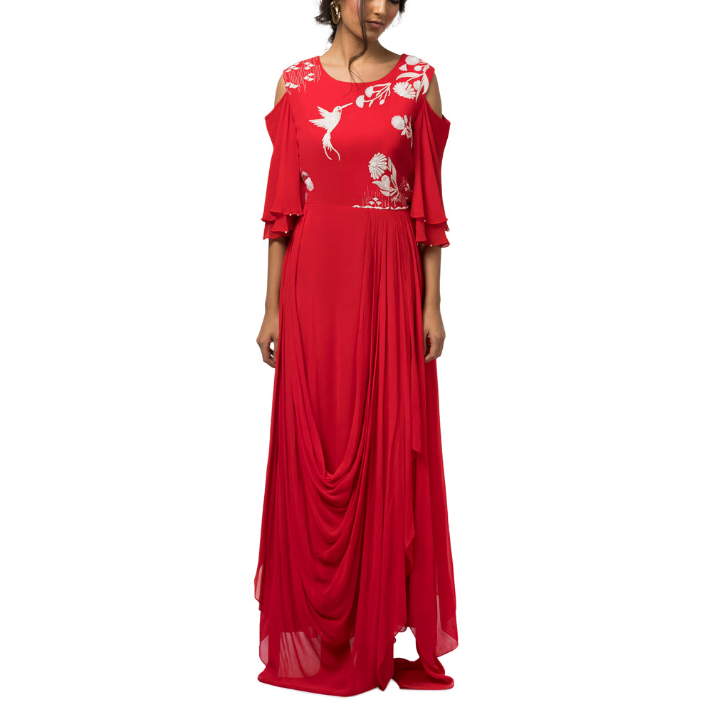 Embroidered Draped Dress