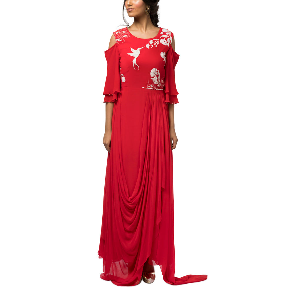 Embroidered Draped Dress