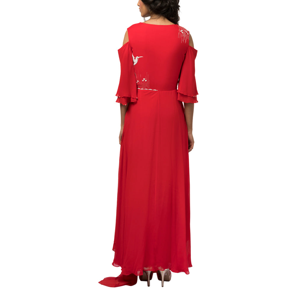 Embroidered Draped Dress