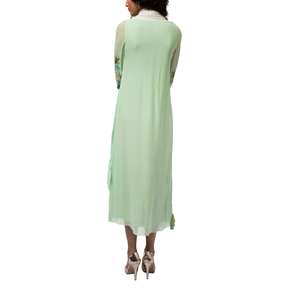 Embroidered Draped Tunic with Churidar