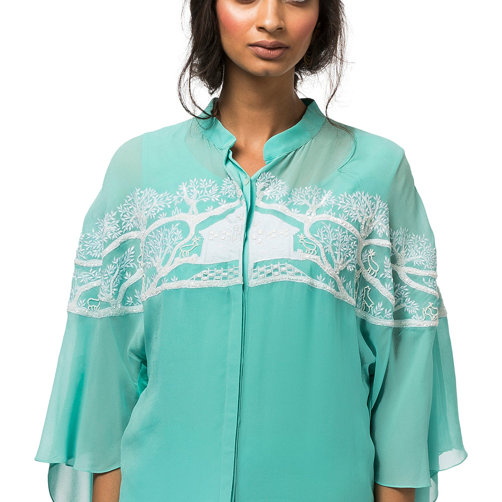 Embroidered Cape Sleeved Tunic
