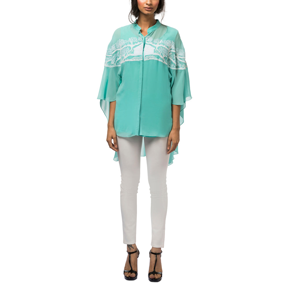 Embroidered Cape Sleeved Tunic