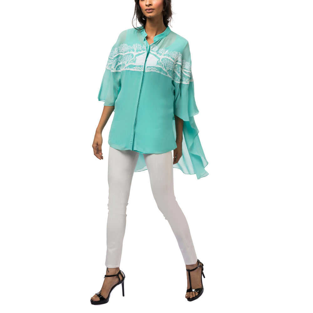 Embroidered Cape Sleeved Tunic