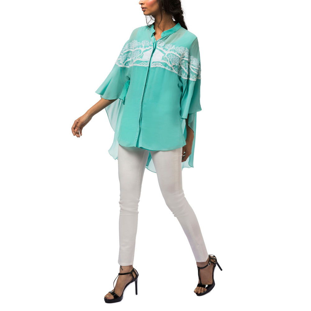 Embroidered Cape Sleeved Tunic