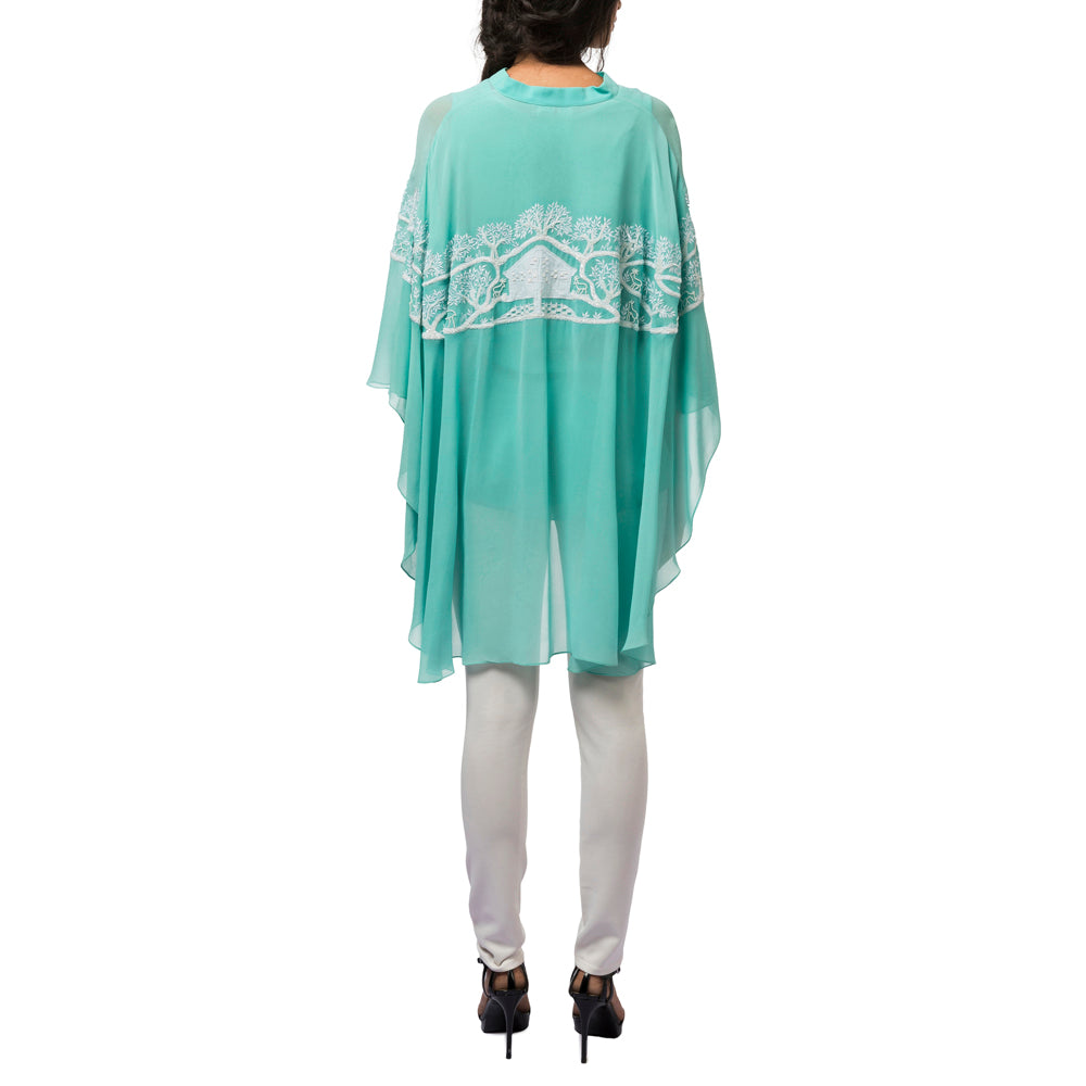 Embroidered Cape Sleeved Tunic