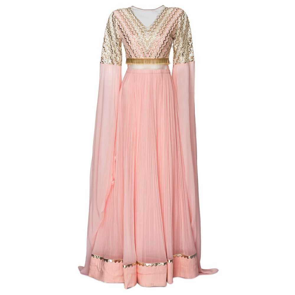 Embroidered Gown with Exaggerated Sleeves